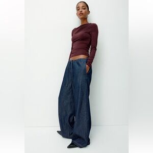 H&M DENIM DRAWSTRING PANTS 
Wide-Leg Dark Indigo Women Jeans